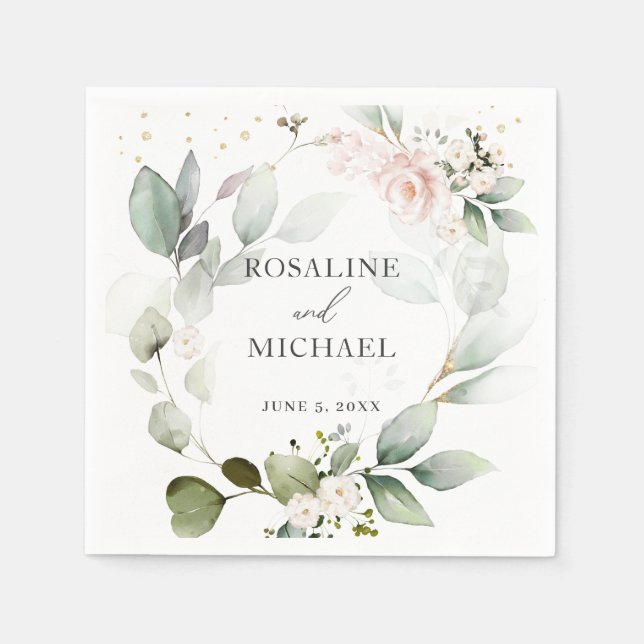 Floral Greenery Wreath Wedding  Napkins (Front)