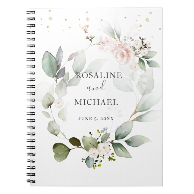 Floral Greenery Wreath Wedding Notebook (Front)