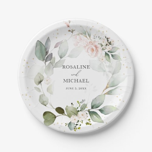 Floral Greenery Wreath Wedding Paper Plates