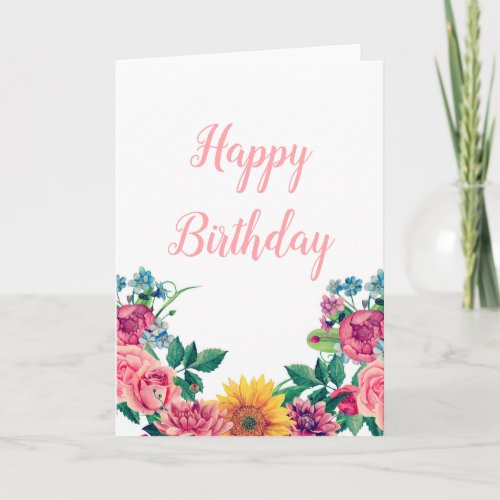 Floral greeting card Pink flowers happy birthday Card
