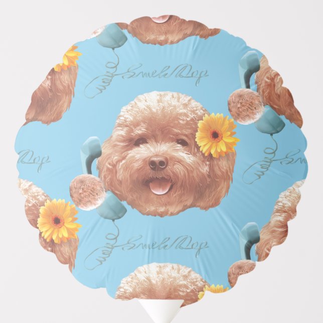 Floral Greeting: Smiling Toy Poodle Selfie Art Balloon (Front)