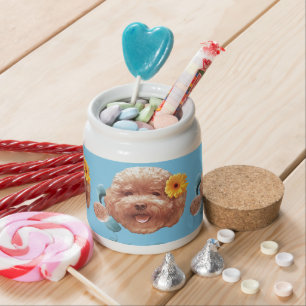 Floral Greeting: Smiling Toy Poodle Selfie Art Candy Jar