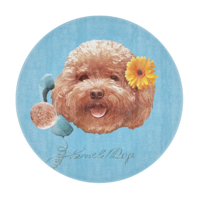 Floral Greeting: Smiling Toy Poodle Selfie Art Cutting Board (Front)