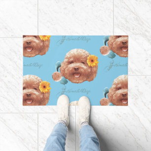 Floral Greeting: Smiling Toy Poodle Selfie Art Doormat