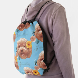 Floral Greeting: Smiling Toy Poodle Selfie Art Drawstring Bag