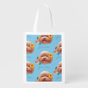 Floral Greeting: Smiling Toy Poodle Selfie Art Grocery Bag