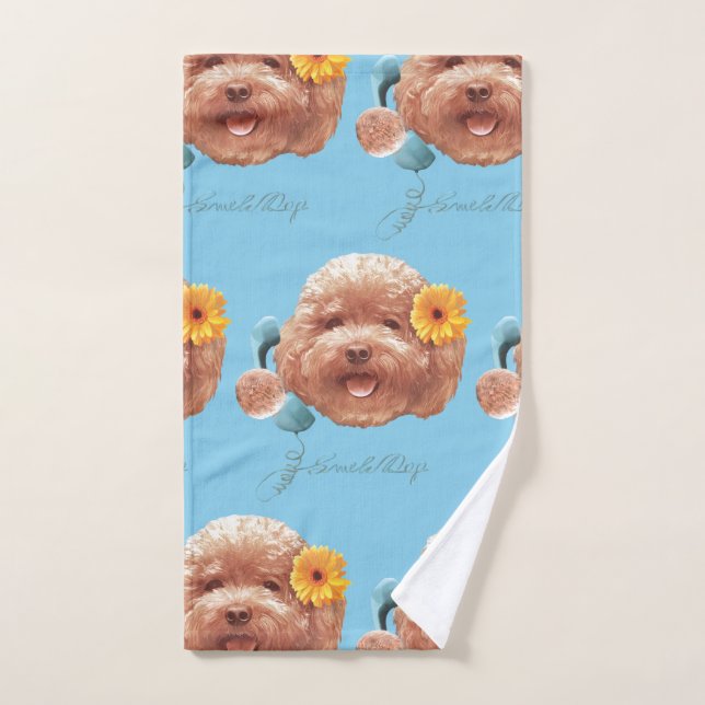 Floral Greeting: Smiling Toy Poodle Selfie Art Hand Towel (Hand Towel)