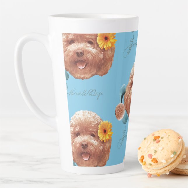 Floral Greeting: Smiling Toy Poodle Selfie Art Latte Mug (In Situ)
