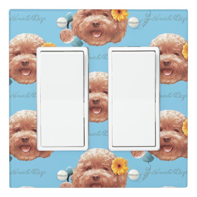 Floral Greeting: Smiling Toy Poodle Selfie Art Light Switch Cover (In Situ)