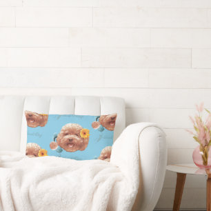Floral Greeting: Smiling Toy Poodle Selfie Art Lumbar Pillow