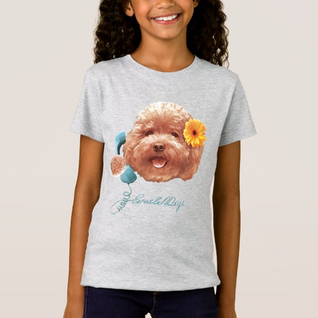 Floral Greeting: Smiling Toy Poodle Selfie Art T-Shirt (Front)