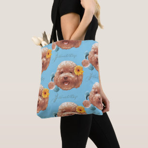 Floral Greeting: Smiling Toy Poodle Selfie Art Tote Bag