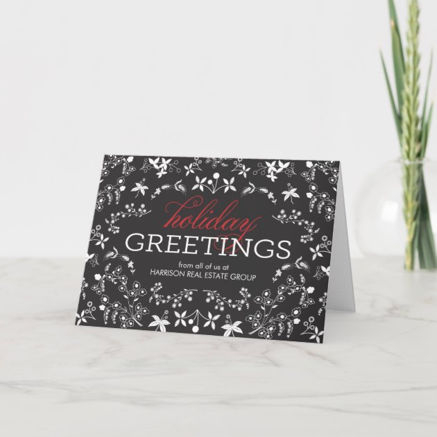 Floral Greetings Business Holiday Greeting Card