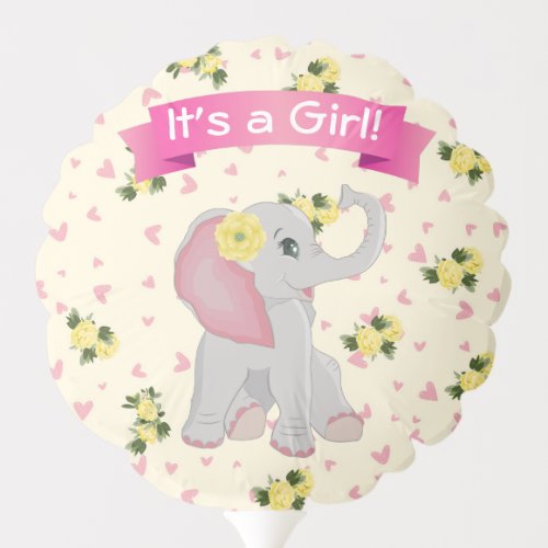 Floral Grey and Pink Cute Elephant Baby Shower Balloon