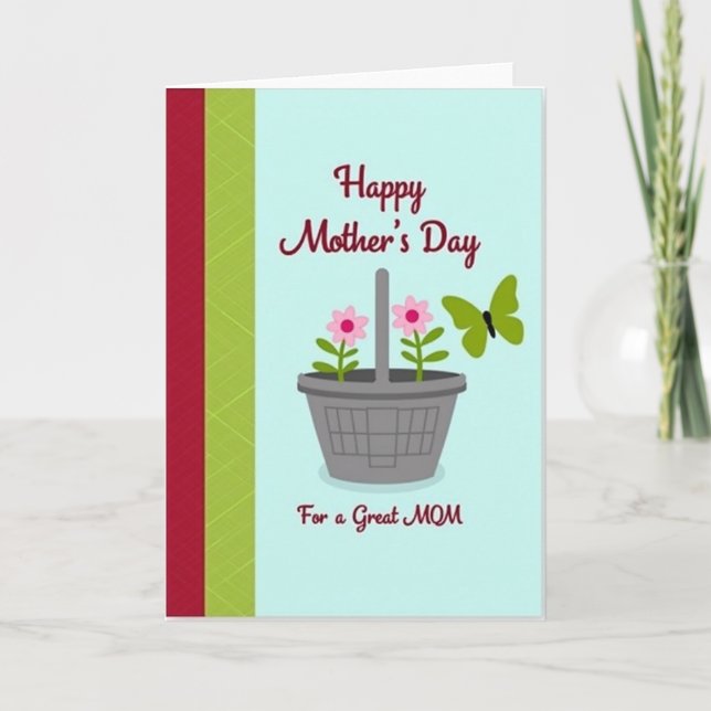 Floral Grey Basket Mothers Card (Front)