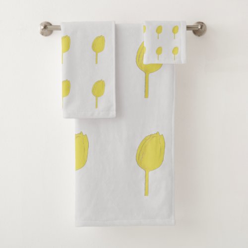 Floral Grey Gray Gold Golden Yellow Tulip Patterns Bath Towel Set