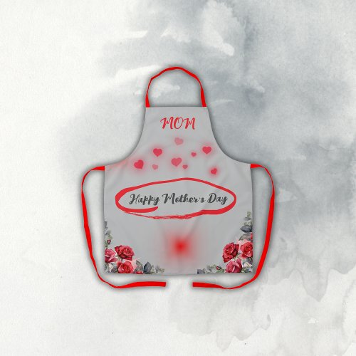 Floral Grey  Red Happy Mothers Day  Apron