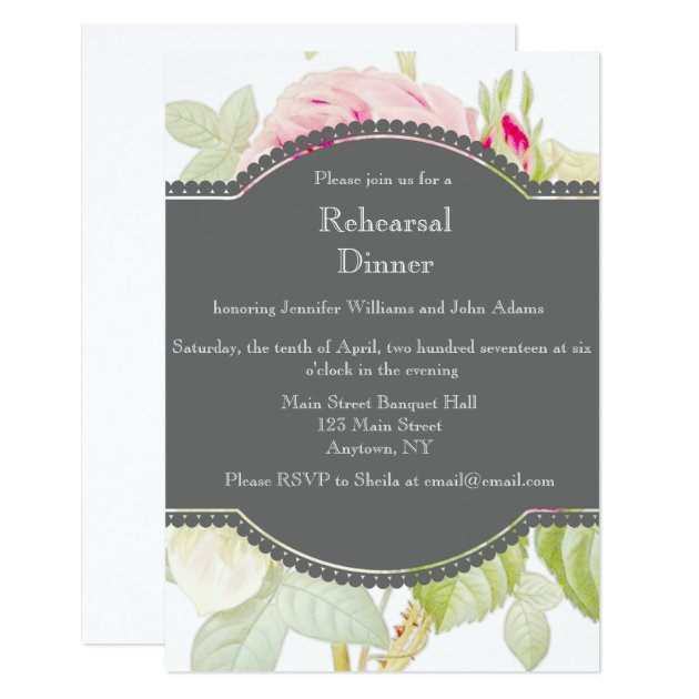 Floral Grey Rehearsal Dinner Invitations