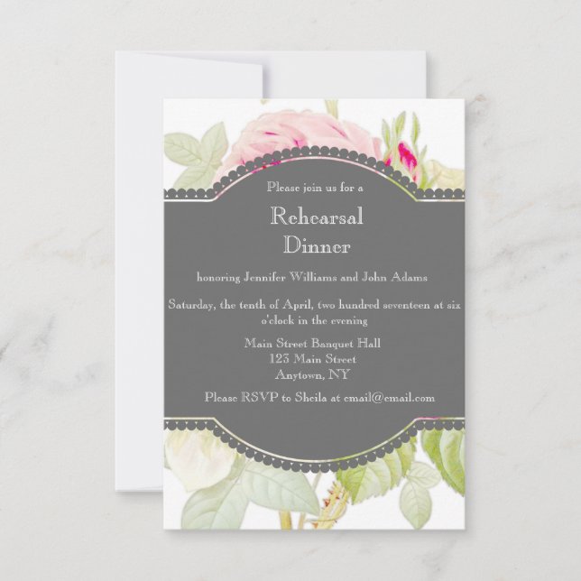 Floral Grey Rehearsal Dinner Invitations (Front)