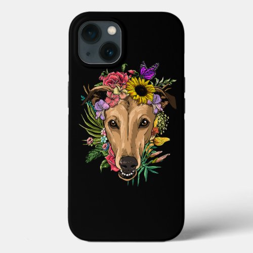 Floral Greyhound Botanical Plant Flower Animal Pet iPhone 13 Case
