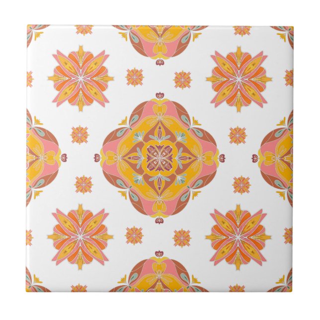 Floral Grid Ceramic Tile (Front)