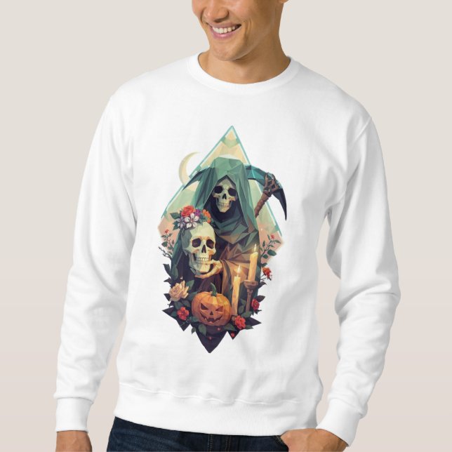 Floral Grim Reaper holding a Skull Sweatshirt (Front)