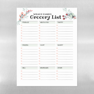 Floral Grocery List with Categories Magnetic Dry Erase Sheet