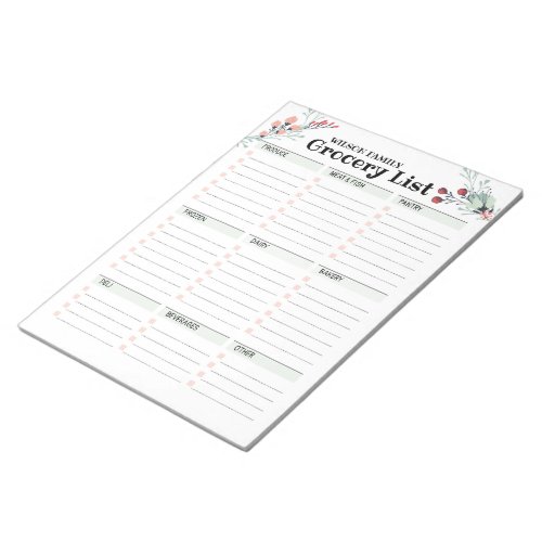 Floral Grocery List with Categories Notepad