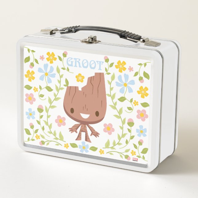 Floral Groot Graphic Metal Lunch Box (Front)
