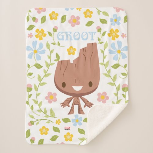 Floral Groot Graphic Sherpa Blanket