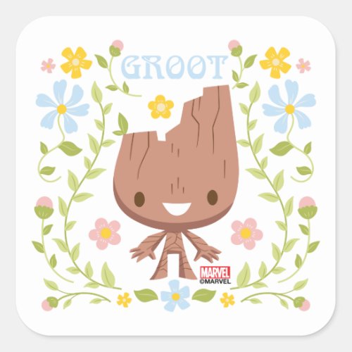 Floral Groot Graphic Square Sticker