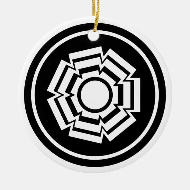 Floral Groove Ornament, Black and White Ceramic Ornament (Front)