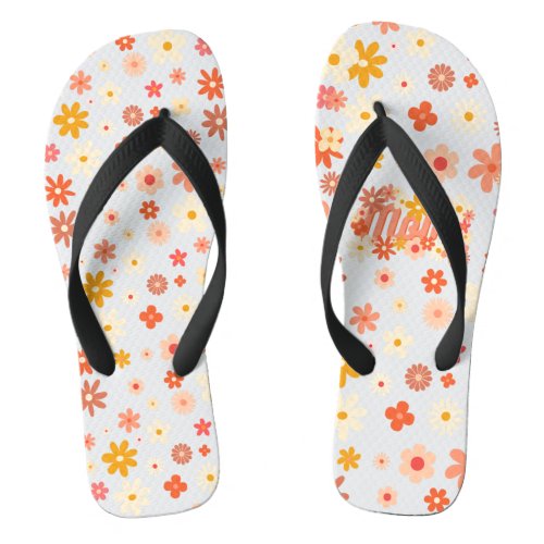 Floral Groovy Mom Pink Peach Yellow Mothers Day Flip Flops