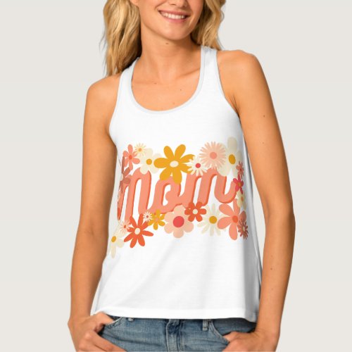 Floral Groovy Mom Pink Peach Yellow Mothers Day Tank Top