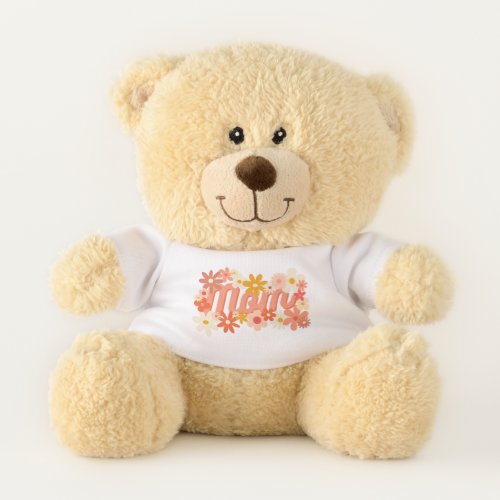 Floral Groovy Mom Pink Peach Yellow Mothers Day Teddy Bear