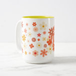 Floral Groovy Mom Pink Peach Yellow Mother's Day Two-Tone Coffee Mug