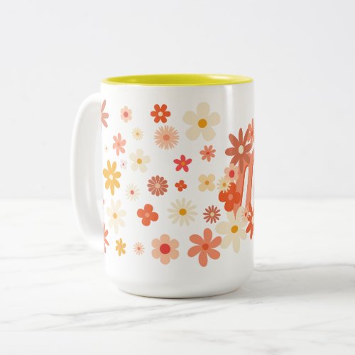 Floral Groovy Mom Pink Peach Yellow Mothers Day Two_Tone Coffee Mug