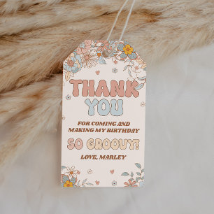 Floral Groovy Retro Birthday Thank You Favor Gift Tags