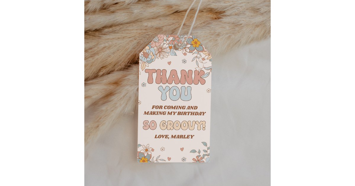 Floral Groovy Retro Birthday Thank You Favor Gift Tags | Zazzle
