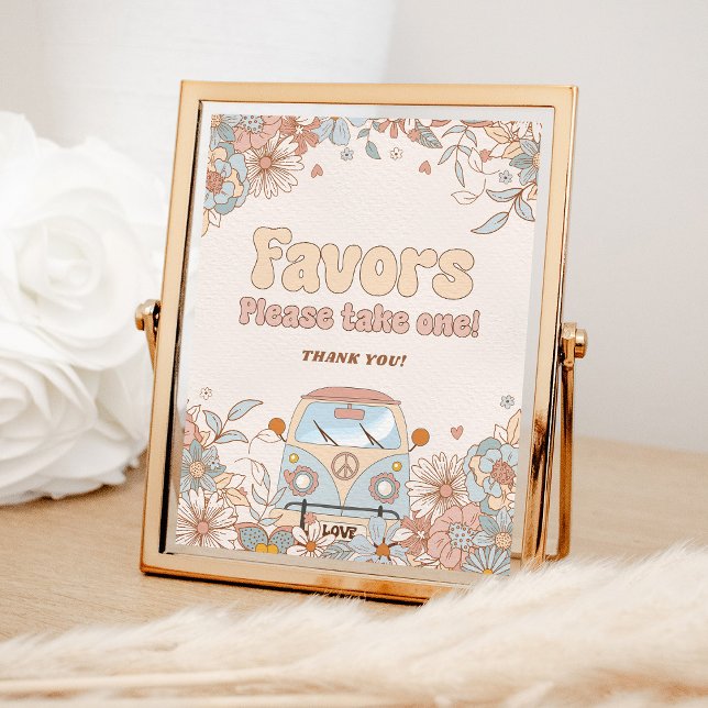 Floral Groovy Retro Hippie Party Favors Poster (Creator Uploaded)