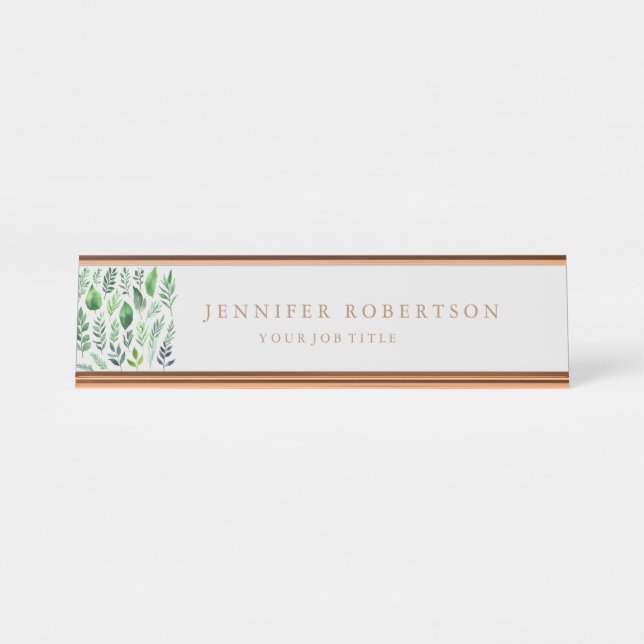 Floral Grrenery Classical Personalized Customized Desk Name Plate (Front)