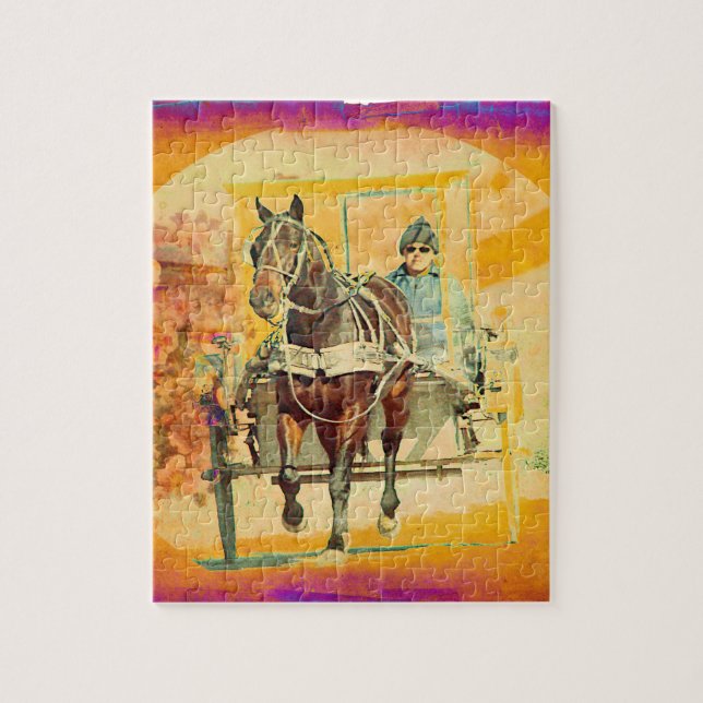 Floral Grunge Amish Horse and Buggy Jigsaw Puzzle (Vertical)