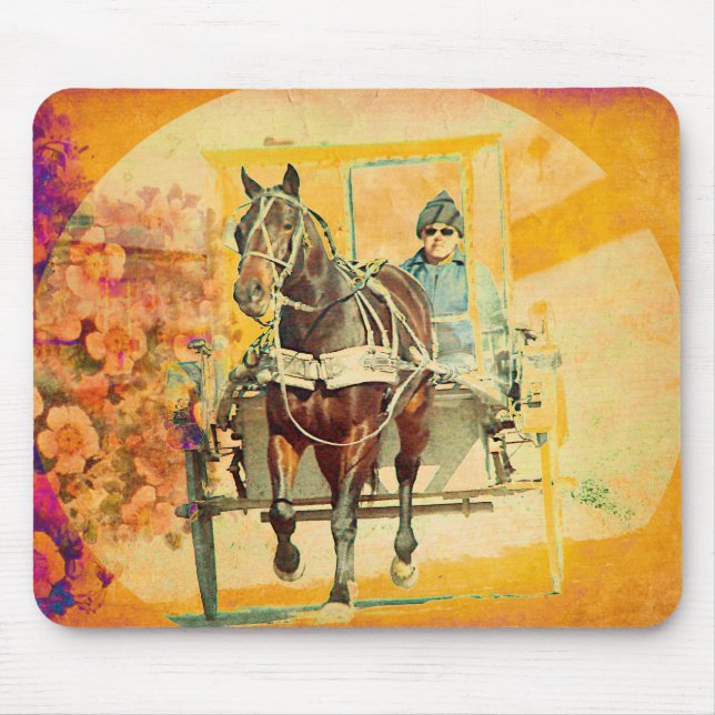 Floral Grunge Amish Horse and Buggy Mouse Pad (Front)