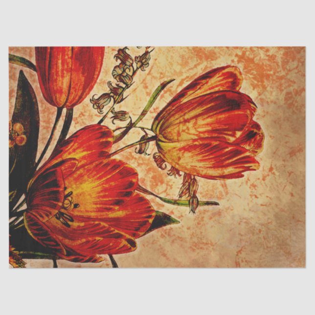 Floral Grunge Orange Tulip Decoupage  Tissue Paper (Front)