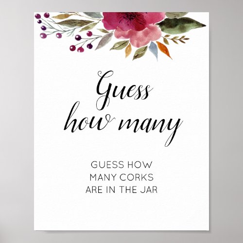 Floral Guess How Many Corks Bridal Shower Game Poster