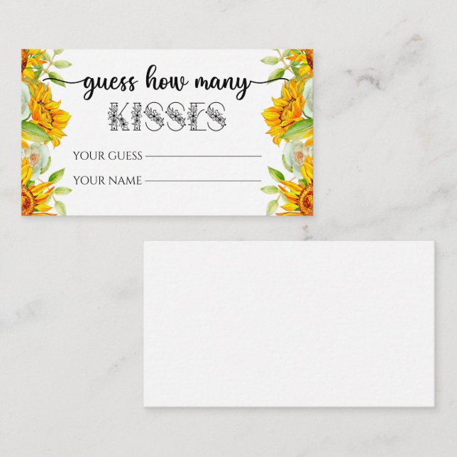 Floral guess how many kisses bridal game enclosur enclosure card (Front/Back)