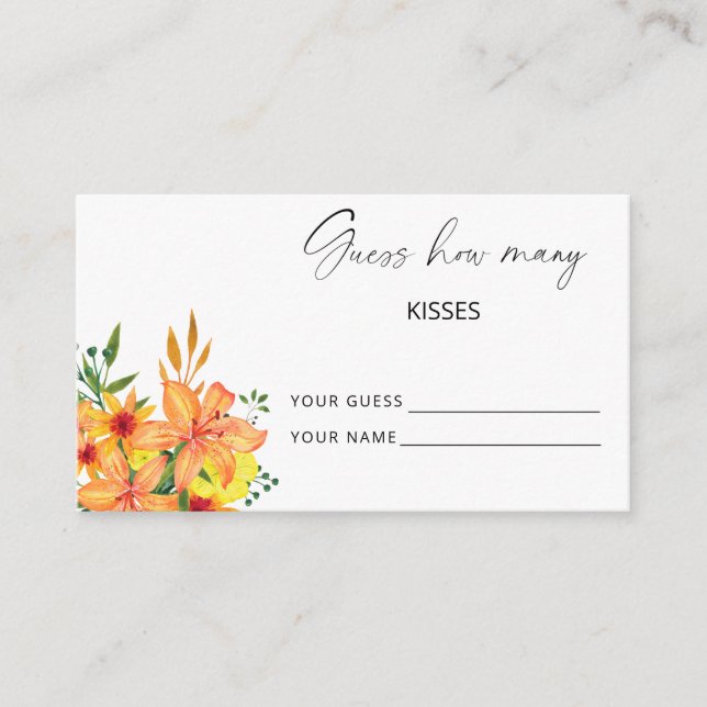 Floral guess how many kisses bridal game enclosure card (Front)
