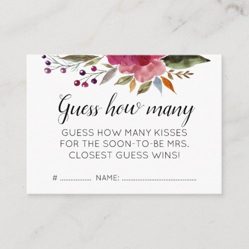 Floral Guess How Many Kisses Bridal Shower Game Enclosure Card