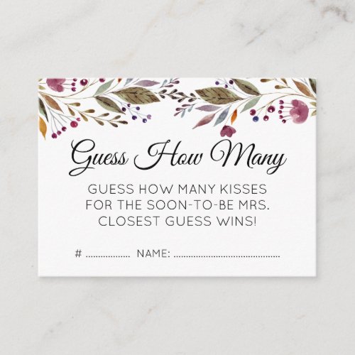 Floral Guess How Many Kisses Bridal Shower Game Enclosure Card