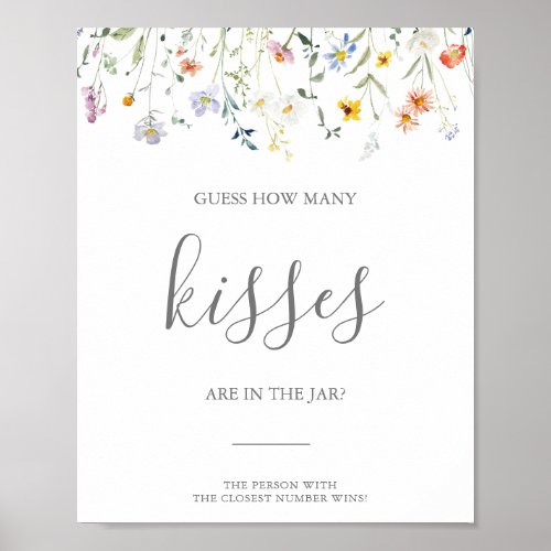 Floral Guess How Many Kisses Bridal Shower Game  Poster